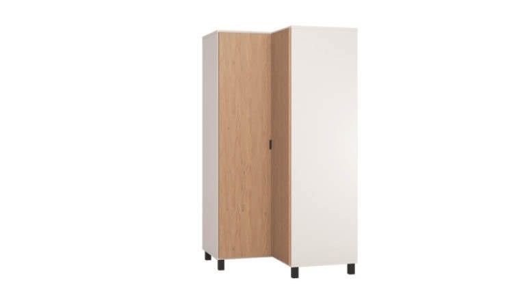 NESTOR - Armoire dressing d'angle avec 1 porte en bois effet chêne - blanc  H235xL96cm