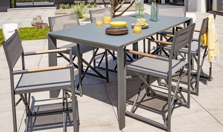 Table de jardin extensible aluminium et verre anthracite - Honfleur