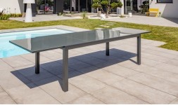 Table de jardin extensible Baradal en aluminium et verre coloris