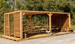 Pergola d'extérieur Villa Meubles de jardin, tonnelles pour terrasses,  étagère à raisins en bois pour cour extérieure, pavillon en bois  anticorrosion avec table à roulettes créatives, usage commercial, café,  magasin de desserts 