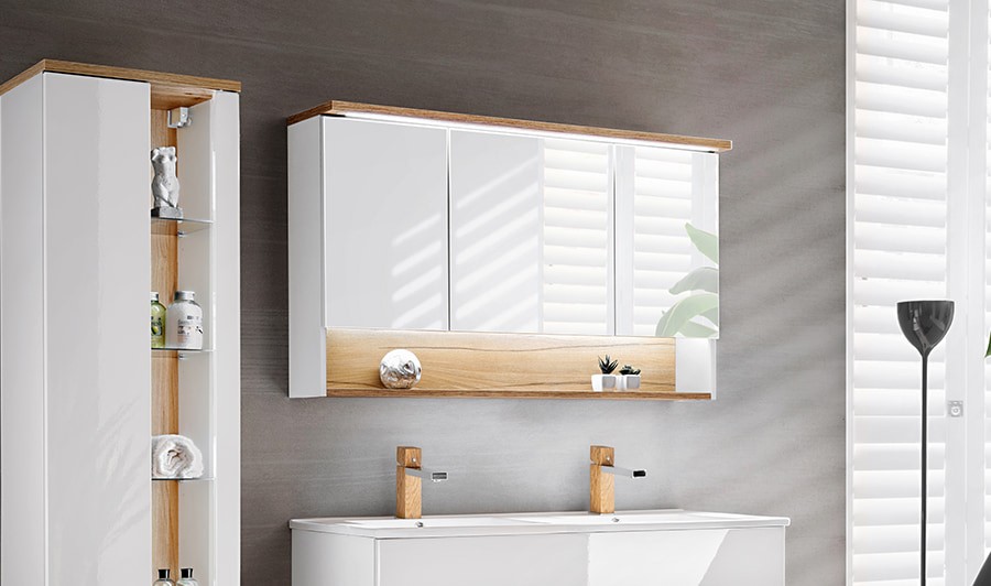 Meuble de salle de bain chêne 120 cm - Colonne de rangement - Miroirs