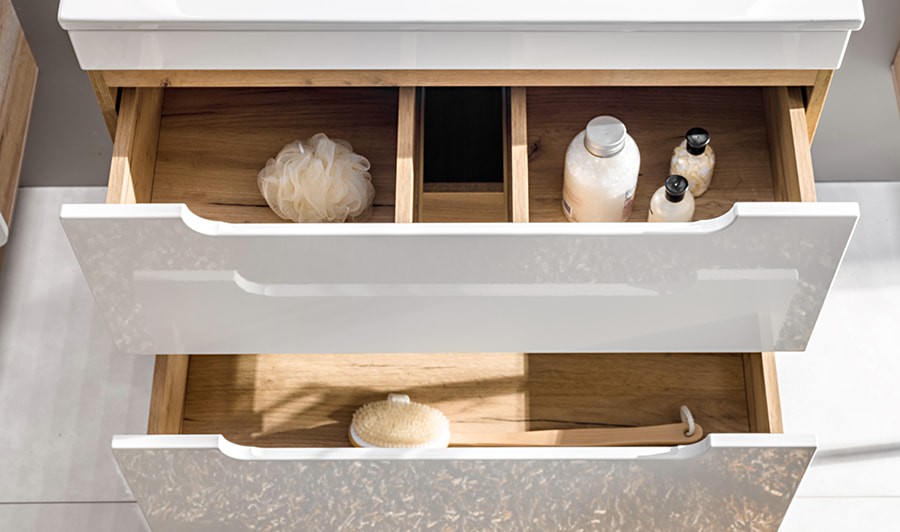 Ensemble meuble LYRIC chêne clair + plan vasque céramique blanche