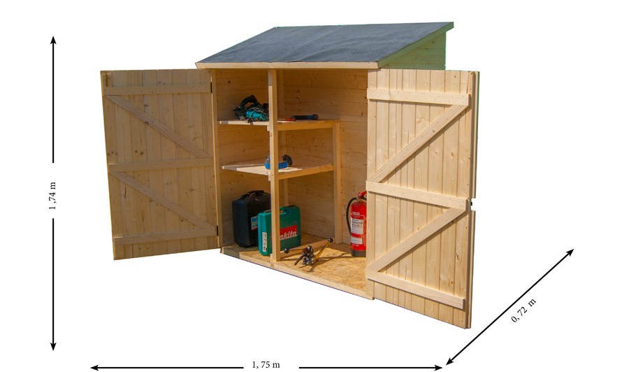 Armoire de jardin en bois traité THT avec étagères 1,24 x 2 m
