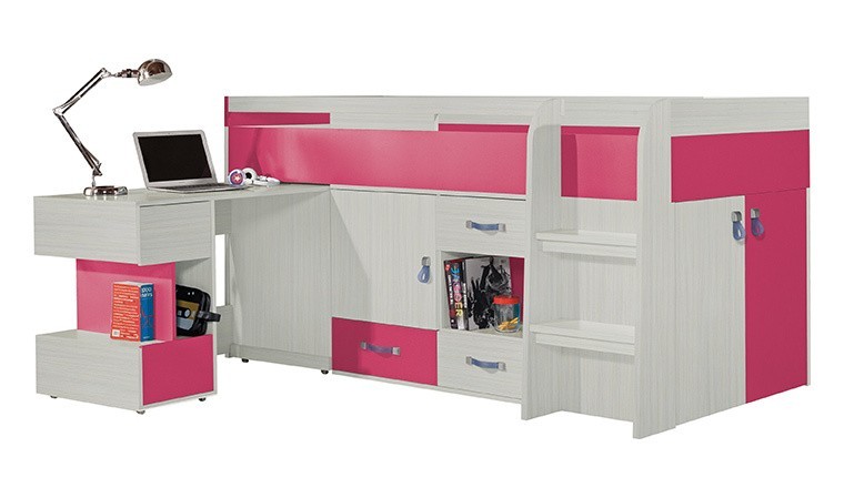 Lit Enfant Combine Rose Avec Bureau Coulissant Pas Cher Vera