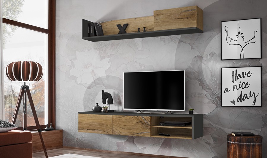 Meuble TV design BURGA 184 cm - proposé en 2 finitions