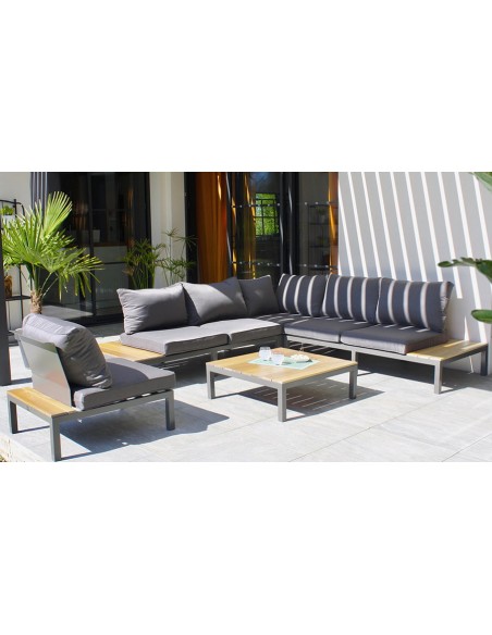 Salon de jardin TIMBER GRAPHITE 7 places gris aluminium – table basse