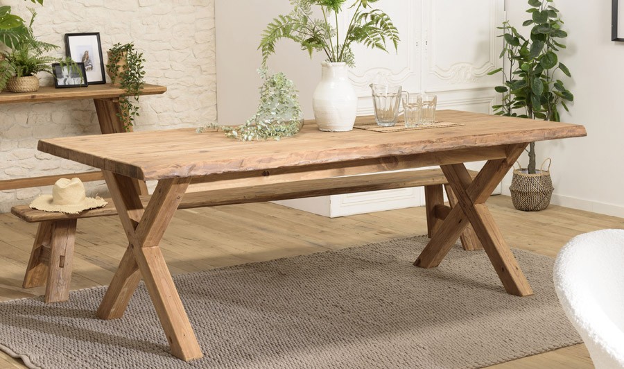 Table à manger avec allonges en bois recyclé Hortense - Made In