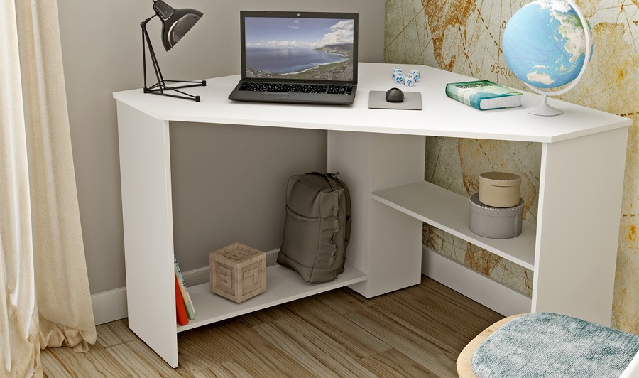 Bureau d'angle blanc avec armoire bureau informatique - Ciel & terre