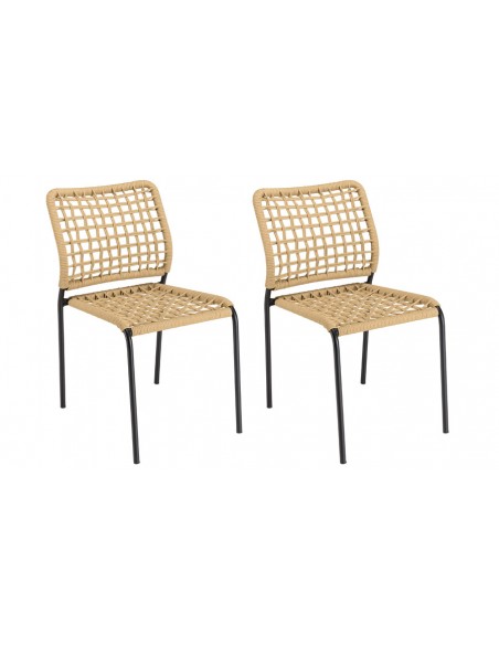 Lot 2 chaises de jardin design en alu, corde et tissu Chinon - 8977