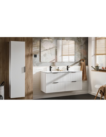 Salle de bain complète blanche 120 cm double vasque encastrée