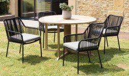 Salon de jardin teck table rabattable et 4 chaises - Lanta