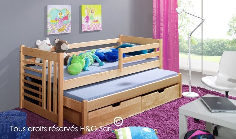 Lit gigogne Anis pour chambre enfant personnalisable avec tiroir