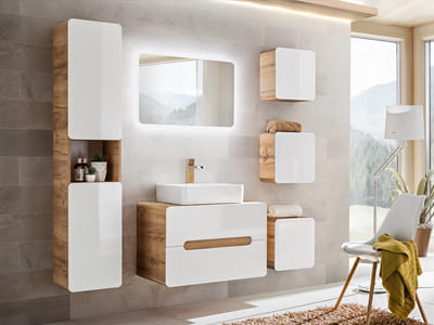 Armoire de salle de bain scandinave blanche et chêne - Cambay